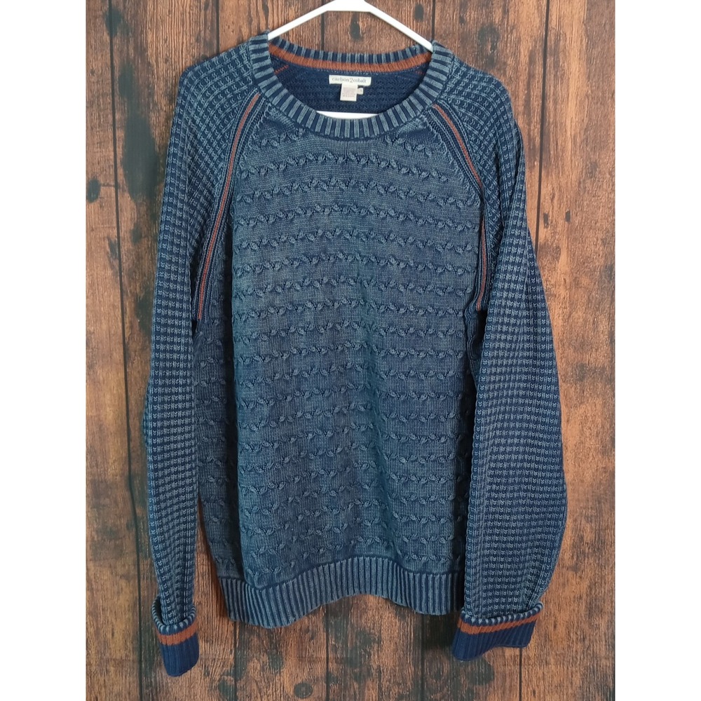 Carbon 2 Cobalt Mens Blue Cotton Textured Cable Knit Fisherman Sweater Large